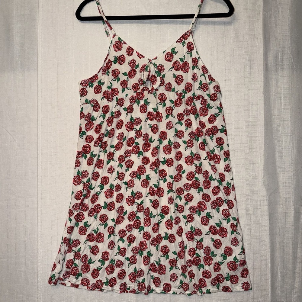Shady Lady White Red Roses Cotton Slip Dress Pajamas Mini NEW